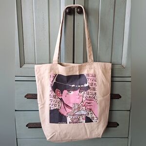 Retro 80s Anime Character Eating Instant Ramen Tote Bag Organic Cotton Canvas